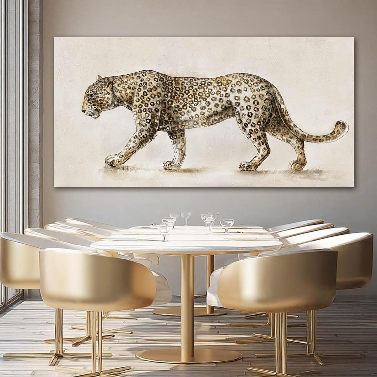 YETHEN WAL Safari Leopard Canvas Wall Art Gray Jungle Animal Canvas Art Neutral Tones Wall Decor for Living Room Bedroom Office Decor 29x58 Inch