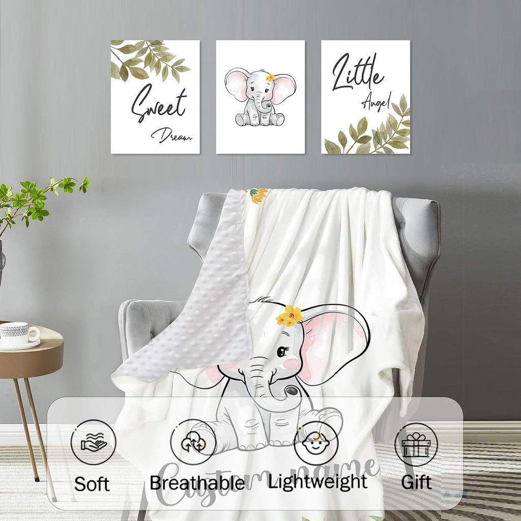 TOOTANN Custom Baby Crib Bedding Set, 5 Pcs Personalized Name Baby Crib Sheets for Kid Toddler Infant, Sunflowers and Little Elephant Nursery Bedding Set
