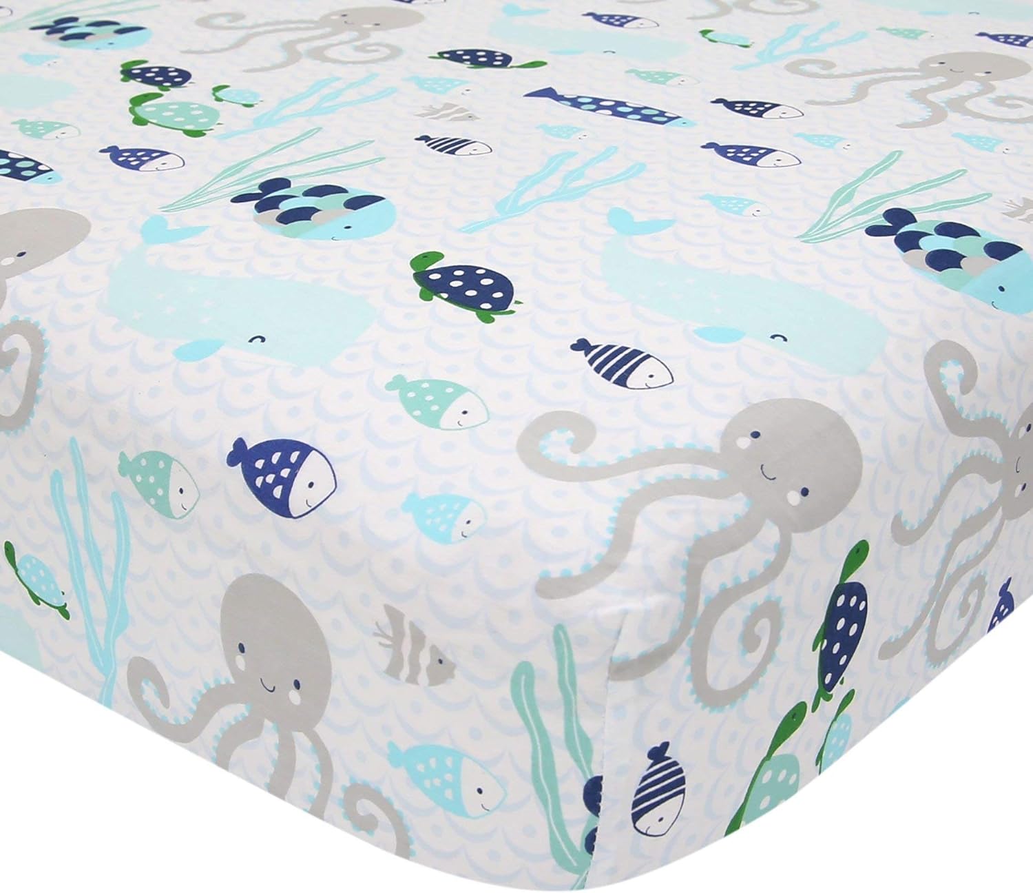 Lambs & Ivy Oceania 6-Piece Baby Crib Bedding Set - Blue Ocean, Nautical, Aquatic, Whale, Octopus Theme