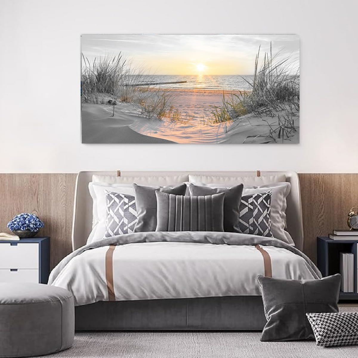 Yxbhhym-Large Wall Decor Living Room Black and White Sunset Beach Prints Art Ocean Picture Coastal Decor Seascape Artwork Sea Painting Poster Bedroom Wall Art Framed Office Home Decoration