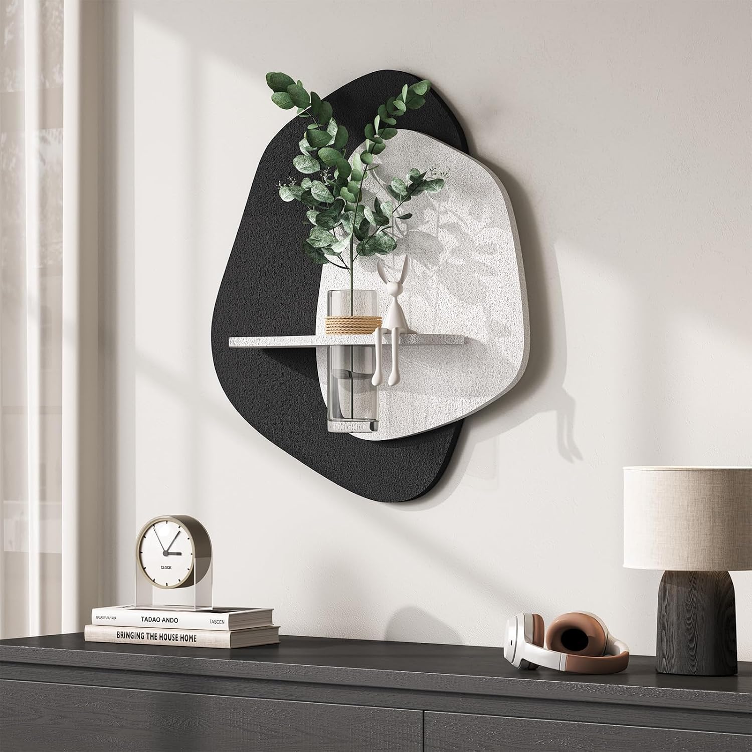 Troartos 3D Textured Black and White Abstract Wall Art Decor, Modern Minimalist Artwork for Walls with Vase, Sandstone paintings Wall Decor for Living Room, Dining Room, Hallway, Bedroom, Office