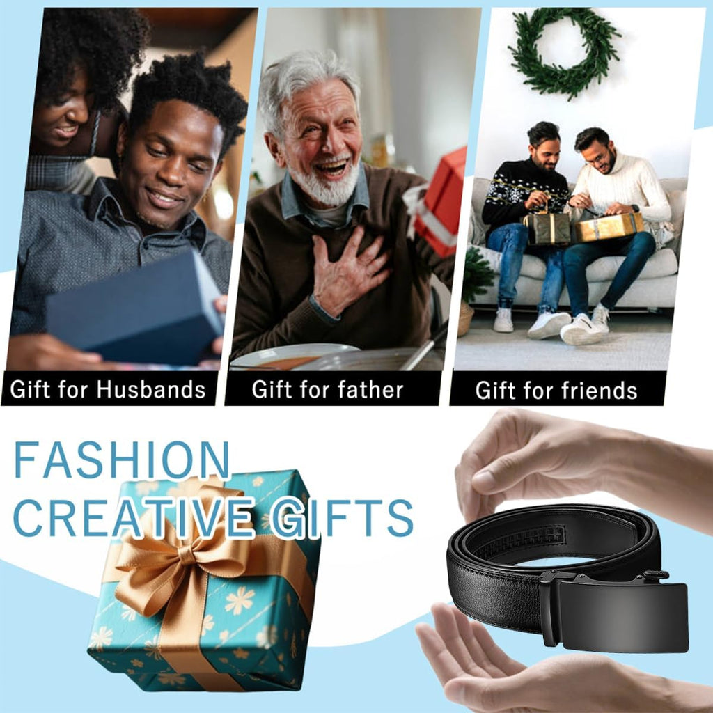 Genuine Leather Ratchet Belt for Men: Classic, Dress, Casual, Trim-to-Fit, Gift Box.