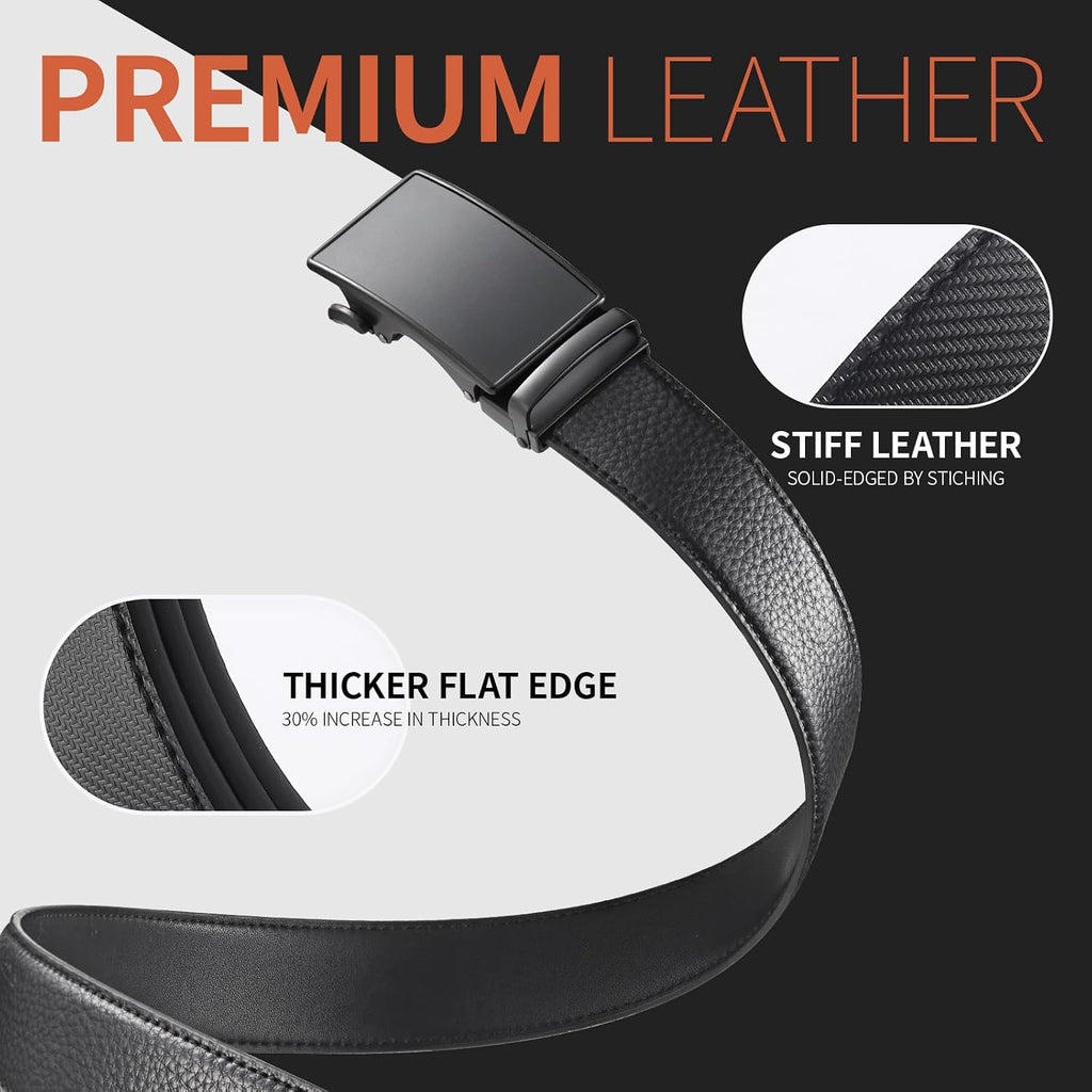 Genuine Leather Ratchet Belt for Men: Classic, Dress, Casual, Trim-to-Fit, Gift Box.