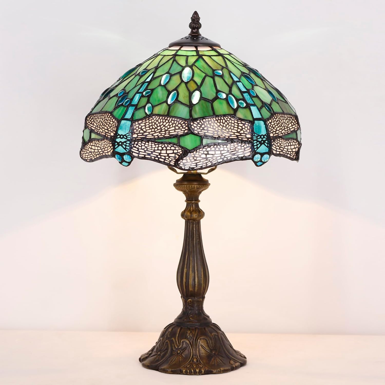 Tiffany Lamp Touch Control Table Lamp Green Stained Glass Desk Lamp 12X12X19 Inches Dragonfly Style Reading Light