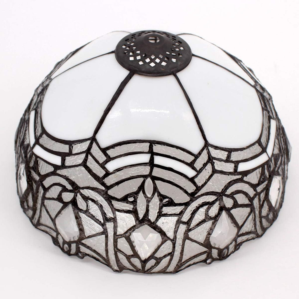 WERFACTORY Tiffany Lamp White Bent Stained Glass Bedside Table Lamp Desk Reading Light 12X12X18 Inches Decor Bedroom Living Room Home Office S508W Series