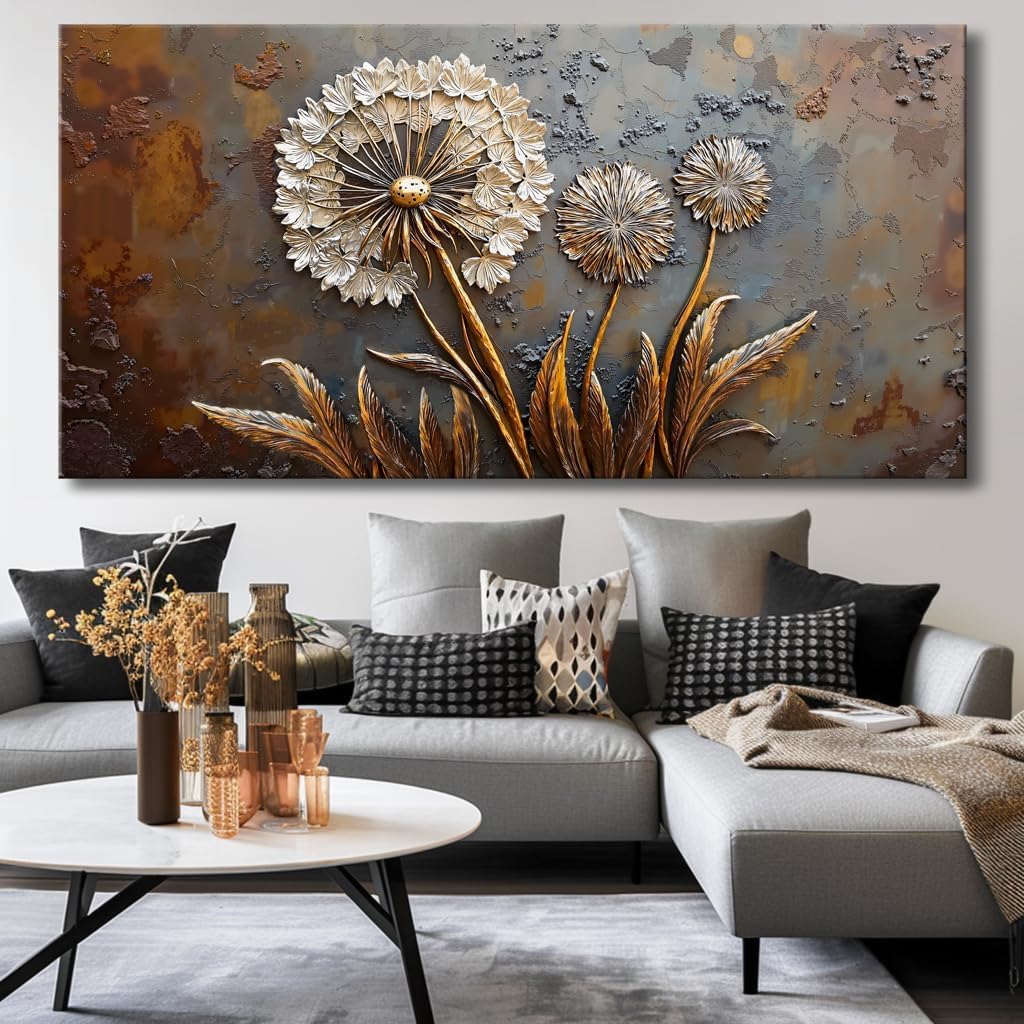 Large White Flower Wall Art with Taupe Background Elegant Flower Framed Floral Canvas Print for Living Room, Bedroom, Dining Room, Home Office Modern Ready to Hang Home Decor - 30'x60'
