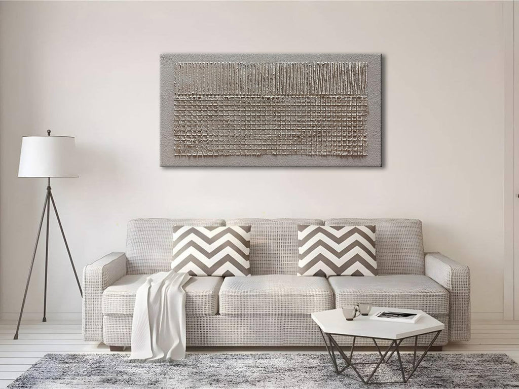 Slyart Hand-Painted Beige Texture Abstract Wall Art Oil Painting 48x24 inch Contemporary Minimalist Art Home Wall Decoration for Living Room Bedroom Kitchen Office