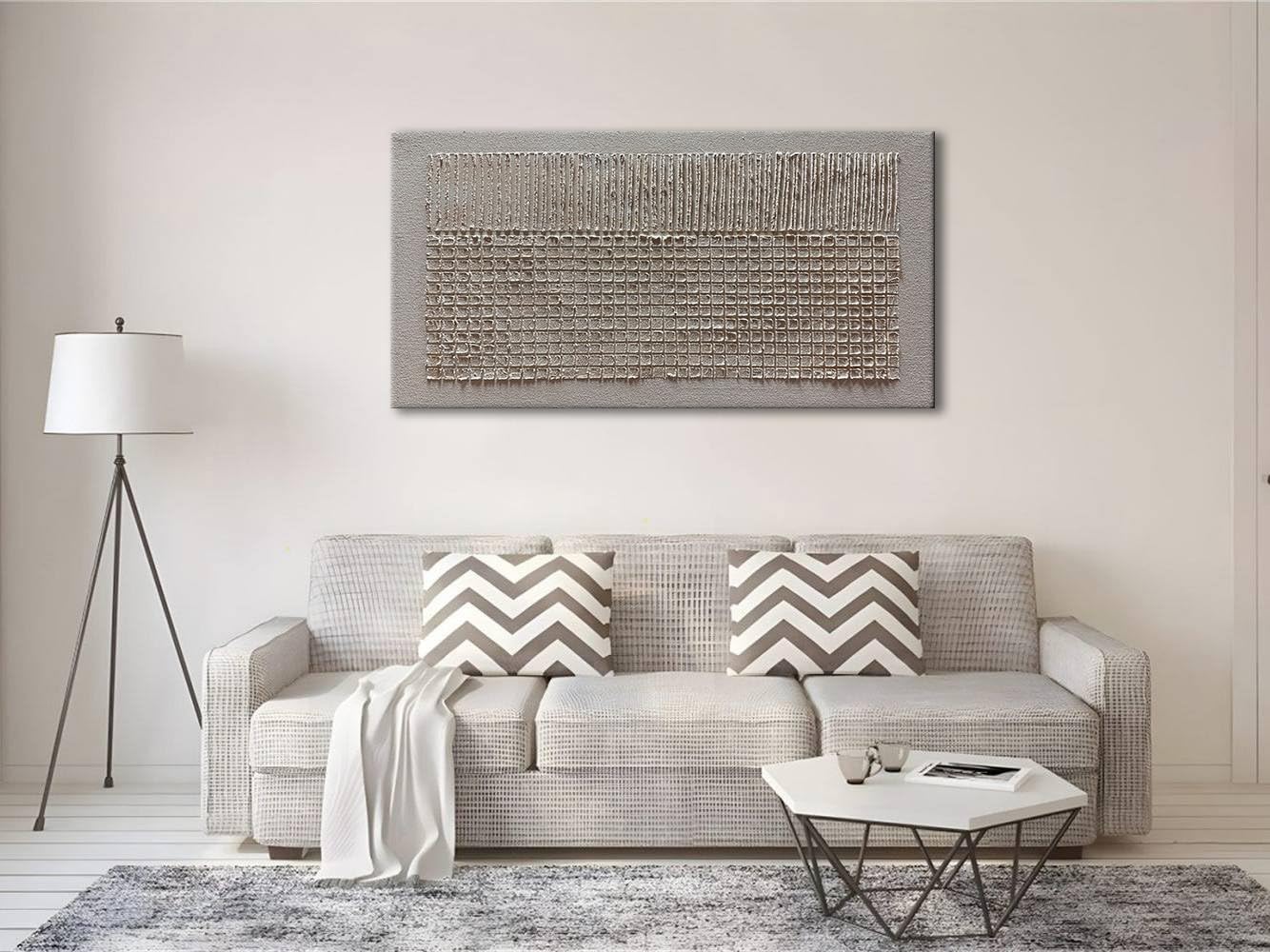 Slyart Hand-Painted Beige Texture Abstract Wall Art Oil Painting 48x24 inch Contemporary Minimalist Art Home Wall Decoration for Living Room Bedroom Kitchen Office