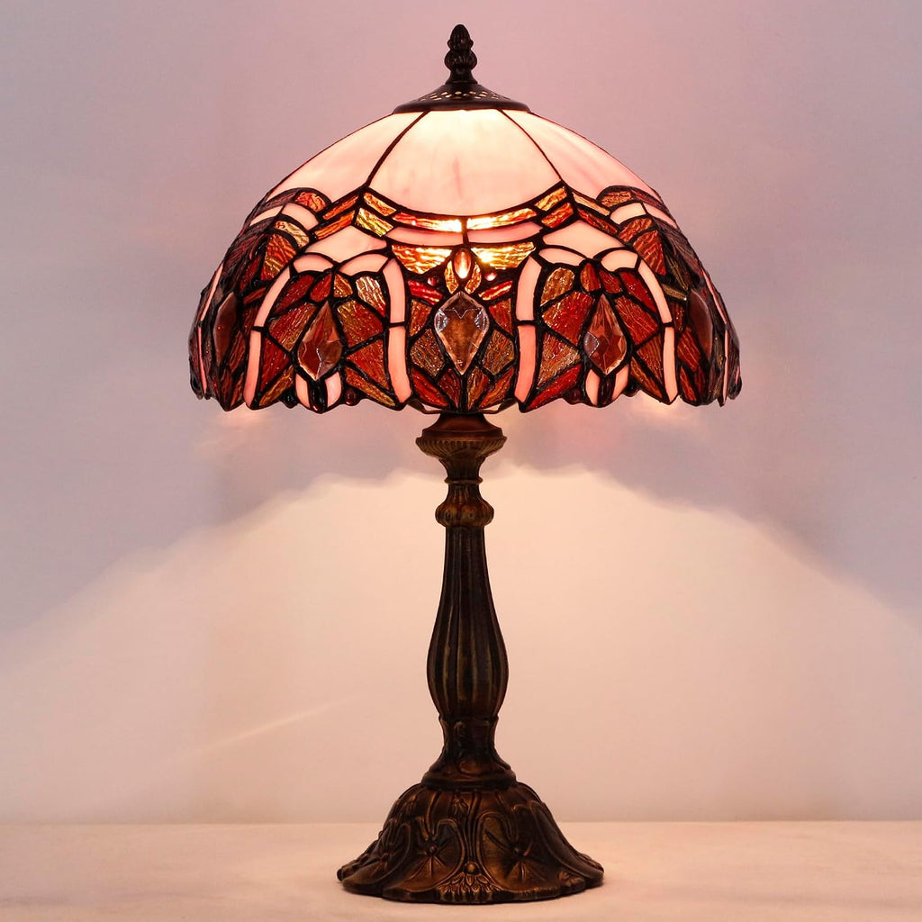 Tiffany Lamp Touch Control Table Lamp Pink Stained Glass Desk Lamp 12X12X19 Inches Jewelry Style Reading Light