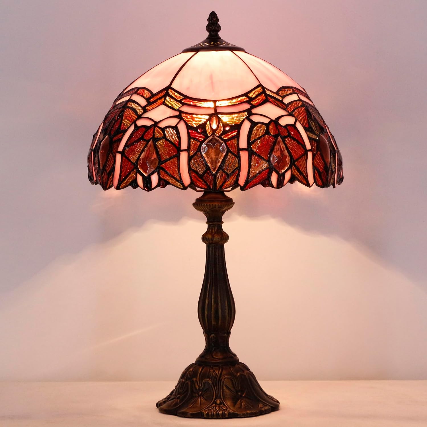 Tiffany Lamp Touch Control Table Lamp Pink Stained Glass Desk Lamp 12X12X19 Inches Jewelry Style Reading Light