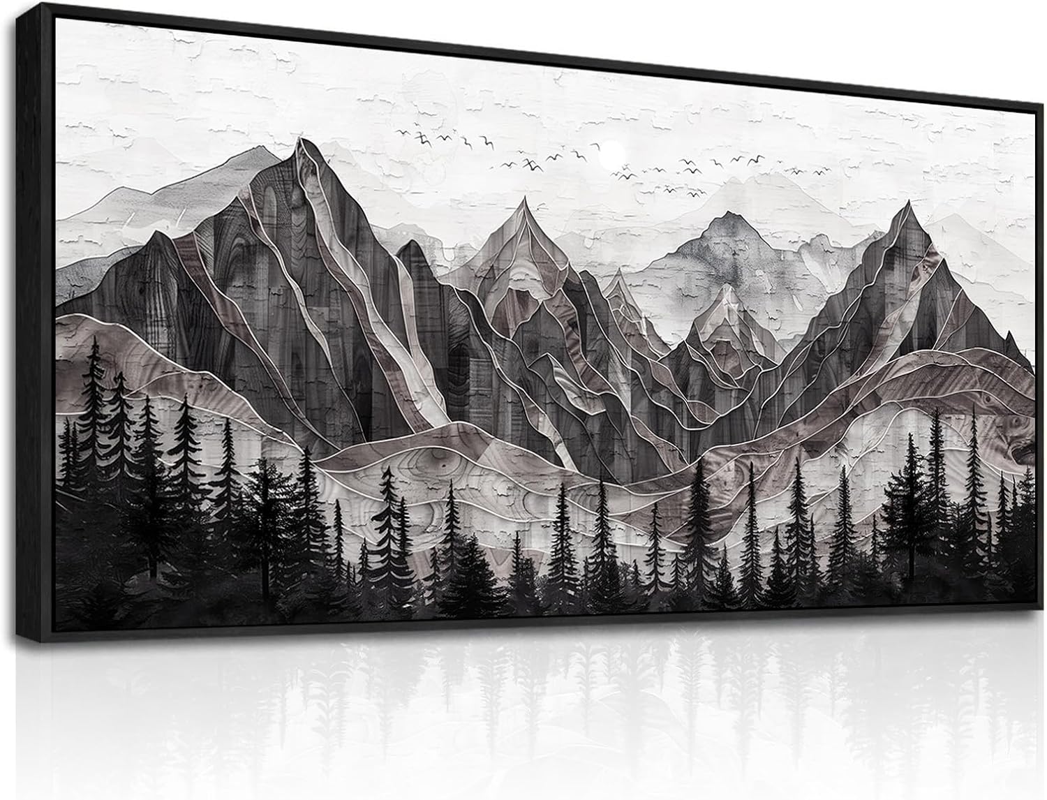 XIGUANGART Large Abstract Mountain Wall Art Farmhouse Canvas Art Print Painting Forest Nature Wall Decor Watercolour Modern Landscape Picture for Living Room Bedroom Office Decorations Framed Artwork