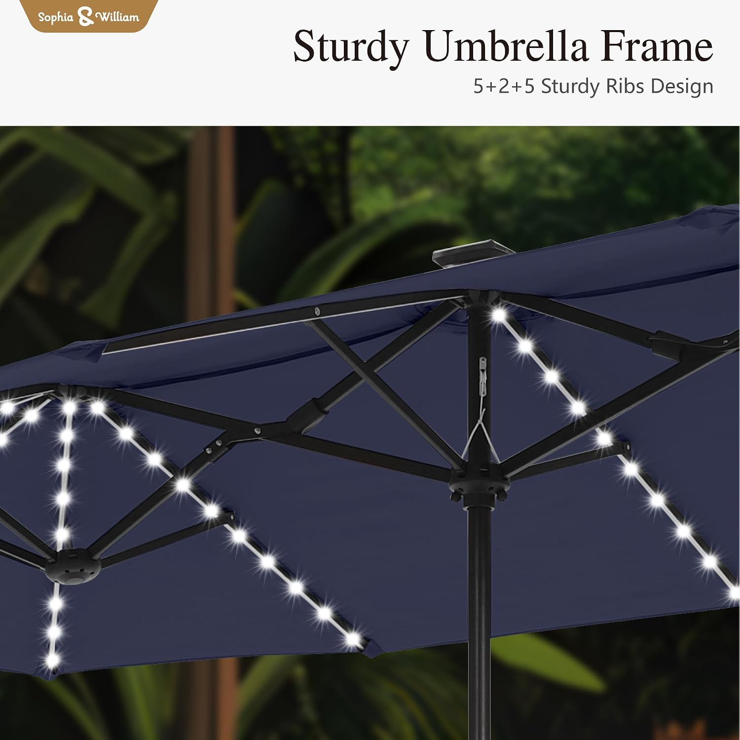 Sophia & William 13ft Outdoor Patio Umbrella with Solar Lights, Large Double-sided Umbrella with LED Lights, Perfect for Garden, Deck, Pool, Navy Blue