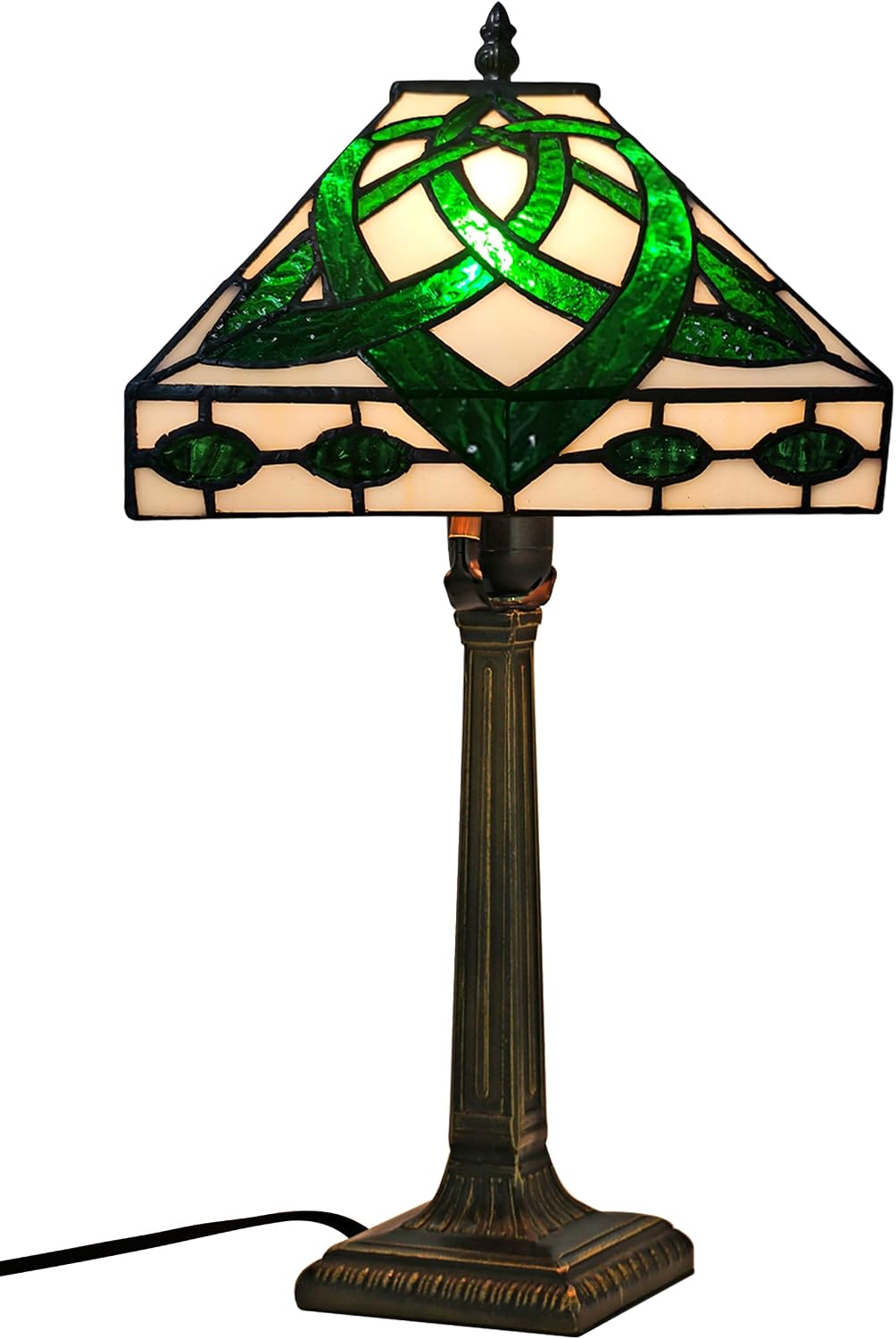 KY&BOSAM Tiffany Table Lamps Irish Celtic 17500 Lumens UL Tiffany Style lamp Light Stained Glass Desk Lamp Shade E26 Bulb Holder Metal Base 8.5*8.5*18 Memory Bedroom Home Office St Patrick's Day Decor