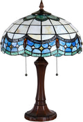Tiffany Table Lamps 16' Wide Blue Stained Glass Bedside Lamp Victorian Reading 2 Lights Vintage Antique Desk Light Decor for Living Room Bedroom Home Office