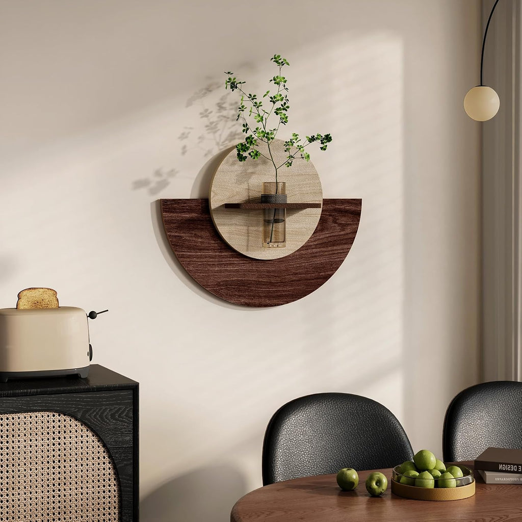 3D Textured Round Wall Art Decor With Vase, Modern Minimalist Sandstone Painting Artwork for Walls, Vintage Nature Wood Tone Botanical Wall Decor for Living Room, Hallway, Dining Room, Bedroom, Office