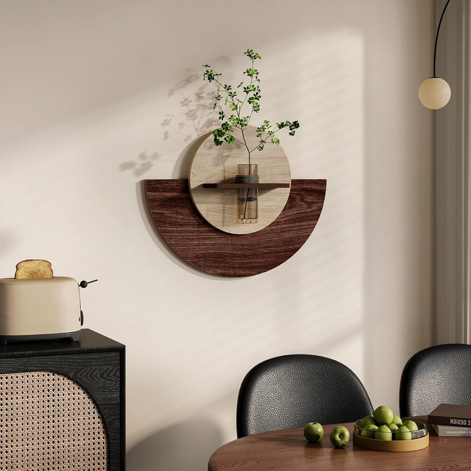3D Textured Round Wall Art Decor With Vase, Modern Minimalist Sandstone Painting Artwork for Walls, Vintage Nature Wood Tone Botanical Wall Decor for Living Room, Hallway, Dining Room, Bedroom, Office