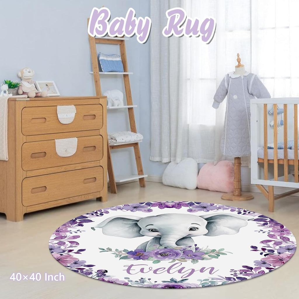 Personalized Baby Crib Bedding Set, 5 Pcs Custom Name Nursery Bedding Set for Girls Boys, Purple Elephant Baby Crib Set for Toddlers Infants, Double Layer Bedding Crib Sets Customized Gifts