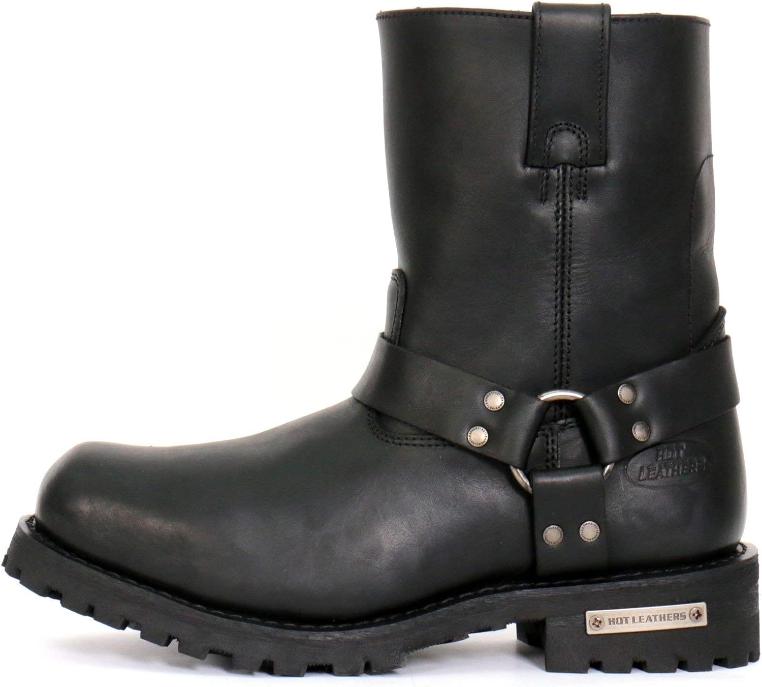 Hot Leathers BTM1004 Men's Black 8-inch Short Harness Leather Boots with Lug Sole - 7.5