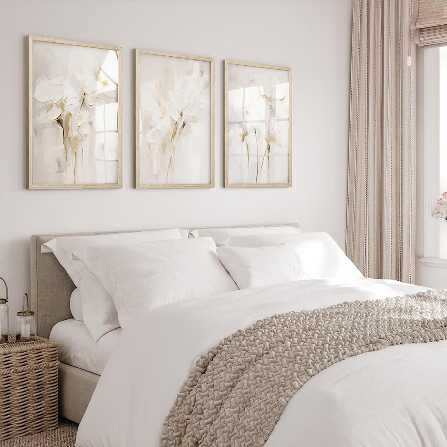 Neutral Wall Art Abstract Floral Canvas Pictures Beige Flower Wall Decor Modern Painting Minimalist Poster Abstract Botanical Prints White Artwork for Bedroom Living Room 24x36x3 Inch Wood Framed