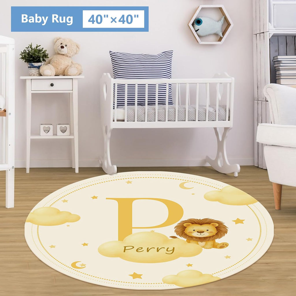KAINSY Custom Crib Bedding Set, 5 Pcs Personalized Name Monogram Baby Crib Sets for Infants Toddlers, Yellow Lion Nursery Bedding Set for Boys Girls, Double Layer Baby Bedding Sets Customized Gifts