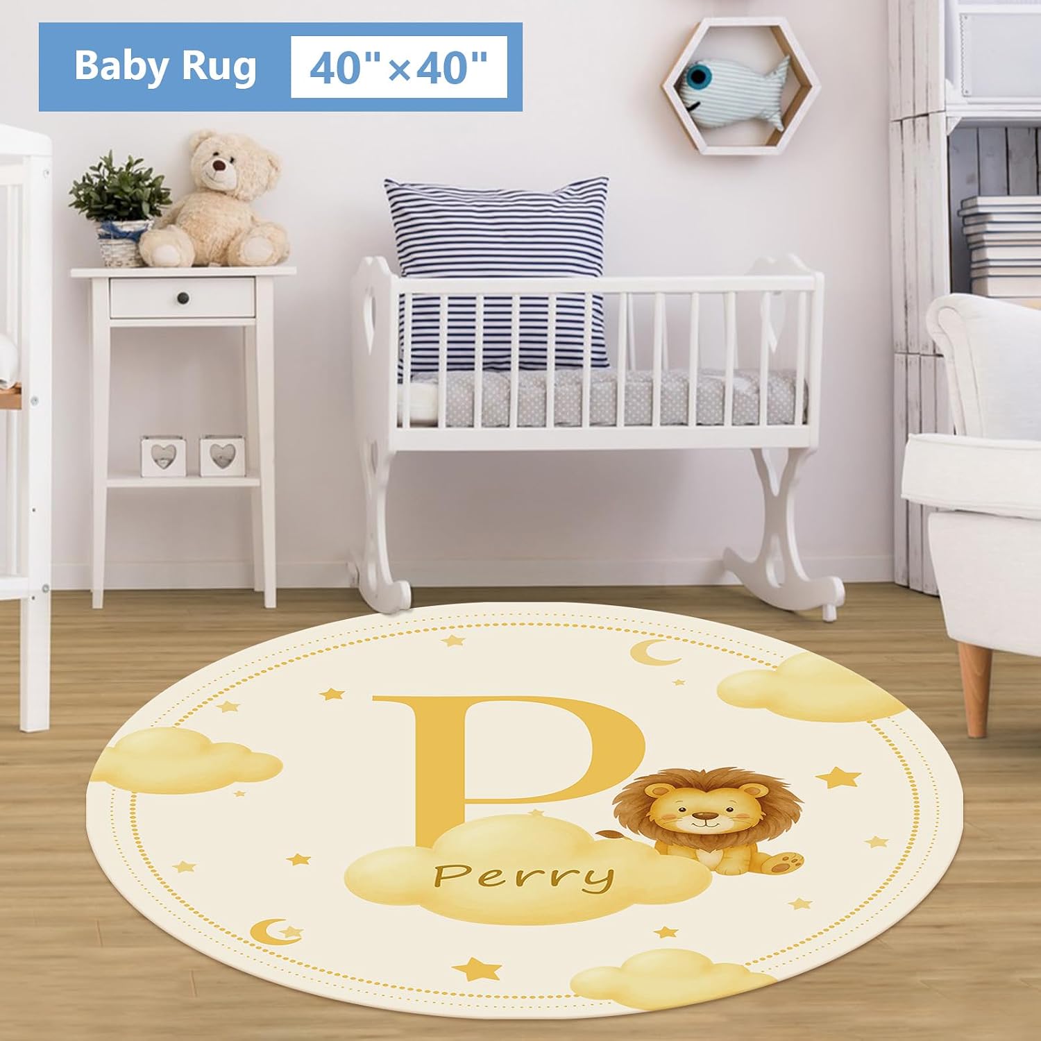 KAINSY Custom Crib Bedding Set, 5 Pcs Personalized Name Monogram Baby Crib Sets for Infants Toddlers, Yellow Lion Nursery Bedding Set for Boys Girls, Double Layer Baby Bedding Sets Customized Gifts