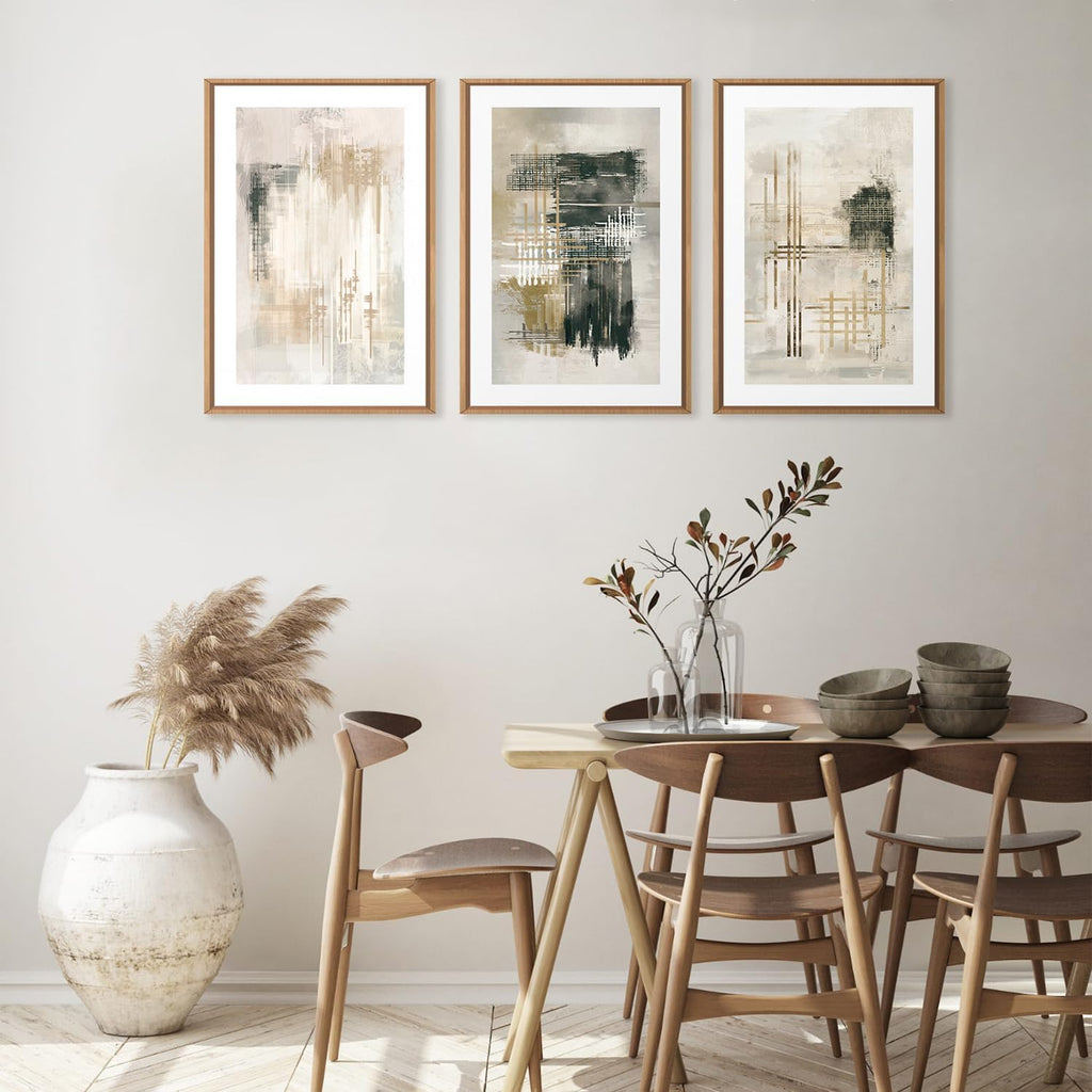 Ausril Modern Abstract Framed Canvas Wall Art Set, Minimalist Neutral Wall Decor, Textured Stroke Art Prints, Beige Black White Painting for Living Room, Bedroom, Office -24''x36''x3