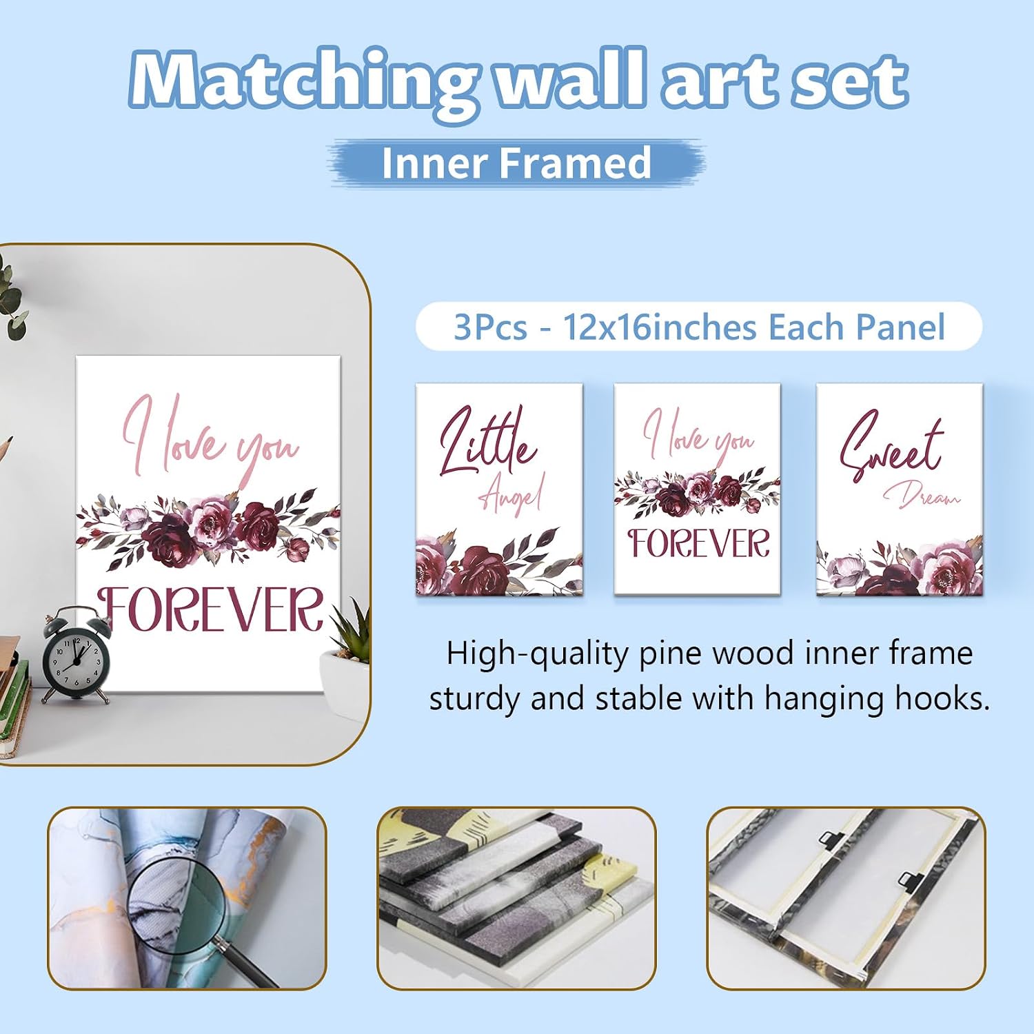 KAINSY Personalized Crib Bedding Set for Girls, 5 Pcs Nursery Bedding Crib Sets, Soft Custom Flowers Baby Crib Set with Name, Double Layer Baby Bedding Set Customized Gifts for Infants Toddlers Kids