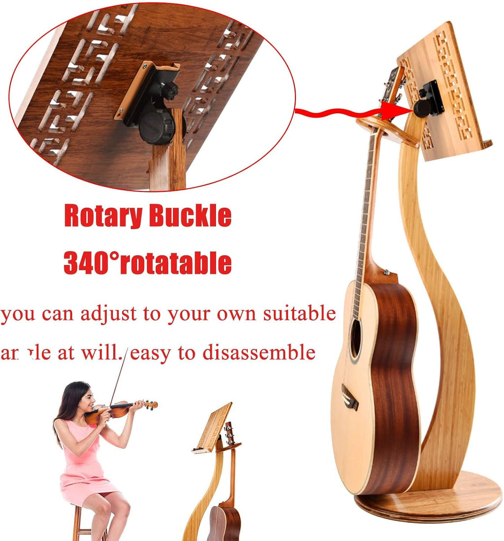 Bamboo Sheet Music Stand, Violin Music Stand, 340° Flip Design, Detachable, Professional Music Book Holder, Stability, for Performence, Guitar, Ukulele, Violin Players,
