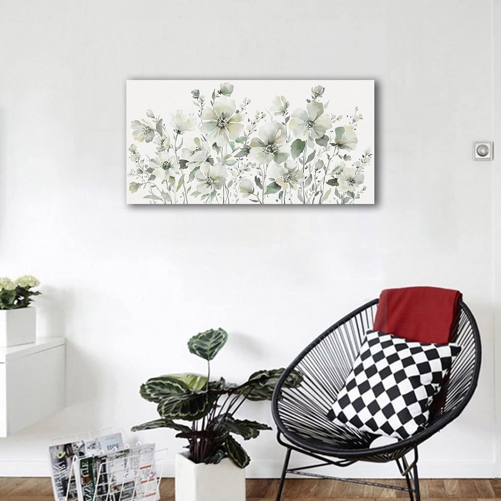 Elegant Flowers Wall Art Abstract Floral Pictures Wall Decor Modern Green Botanical Canvas Painting Flower Blossom Canvas Print Artwork for Living Room Bedroom Office Home Wall Decoration 29' x 58'