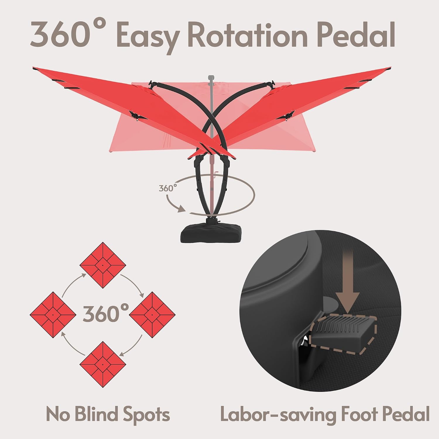 ENSTVER 11x11ft Large Cantilever Umbrella With Base Included & Solar Powered Led Lights, Deluxe Curvy All-Aluminum Rectangular Patio Umbrella For Deck, Pool And Backyard (Red)