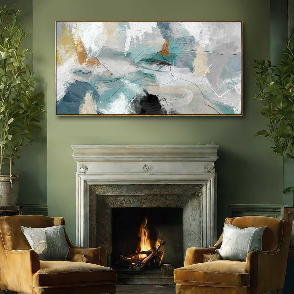 Wall Art Living Room Decorations 24'x48' Teal Wall Art Abstract Paintings Modern Framed Art Room Decor for Bedroom Kitchen Office