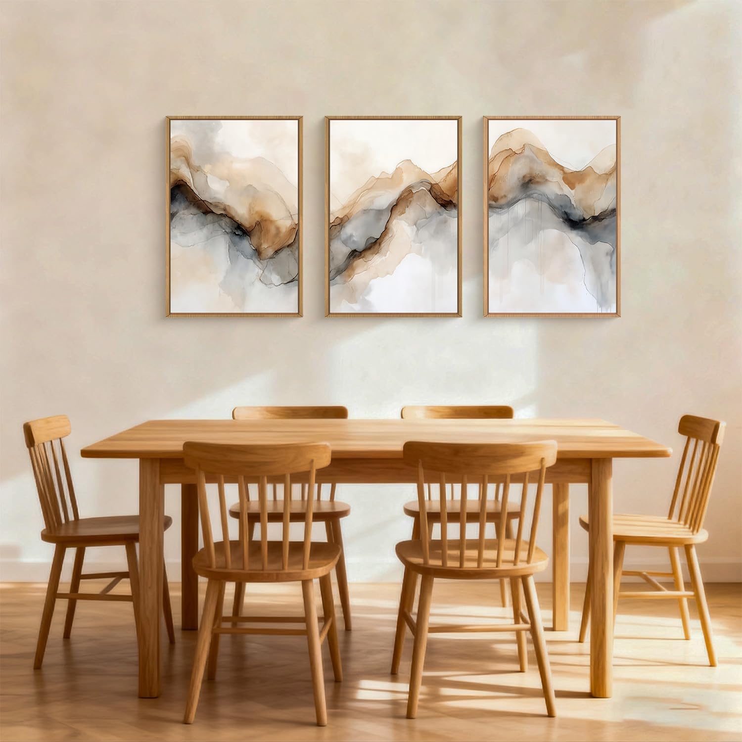 Ausril Abstract Neutral Framed Canvas Wall Art Set, Retro Watercolor Landscape Wall Decor, Modern Texture Art Prints, Minimalist Nature Wall Painting for Living Room, Bedroom, Office 24×36inches
