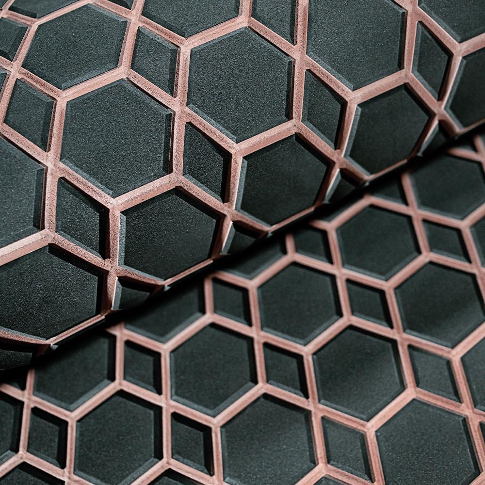 98.4'X43.31' Diamonds and Hexagons EVA Self-Adhesive Boat Flooring and Decorative Fish for Yacht Pool Boat Flooring Sheet Thick Non-Skid mat (Black and Dark Brown, 98.43'X38.58')