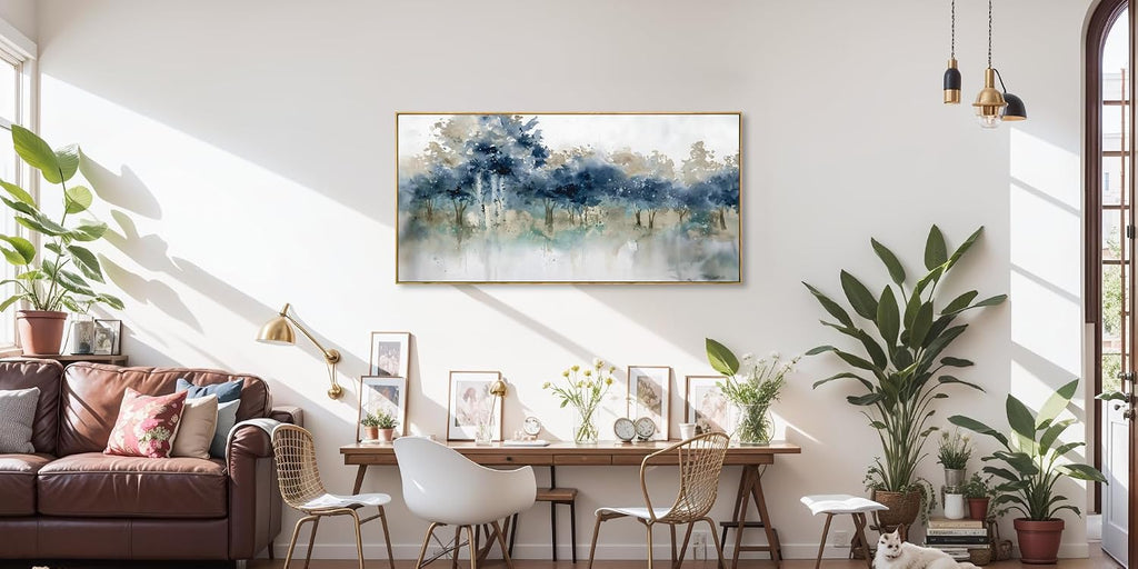 Wall Art Landscape Modern Wall Decor Canvas Painting Blue Ink Wall Art Large Artwork for Living Room Bedroom Office Home Decor 30'x60' with Framed