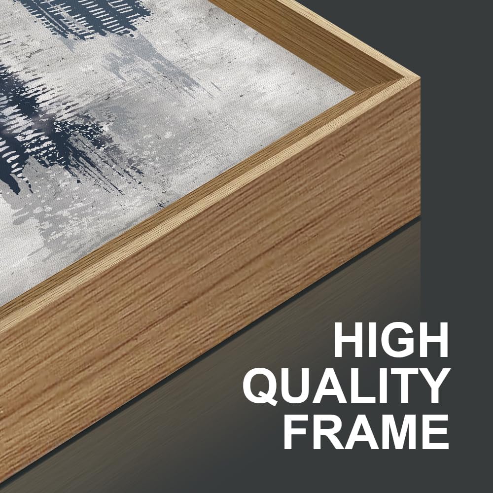 HLNIUC Navy Blue Abstract Framed Wall Art Set, Neutral Minimalist Canvas Wall Decor, Mid Century Modern Wall Painting, Grey Geometric Art Print for Living Room, Bedroom, Office - 24'x36'x3