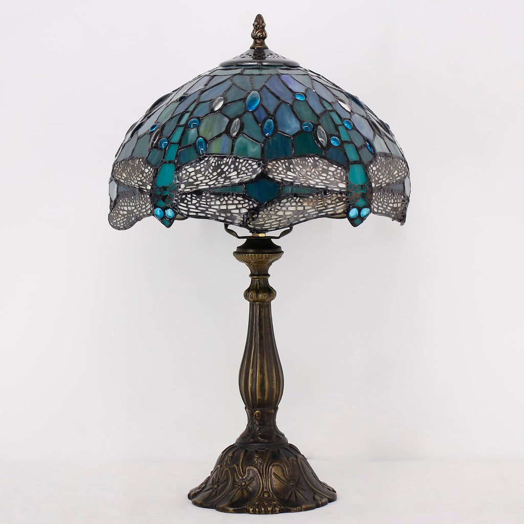 Tiffany Lamp Touch Control Table Lamp Sea Blue Stained Glass Desk Lamp 12X12X19 Inches Dragonfly Style Reading Light