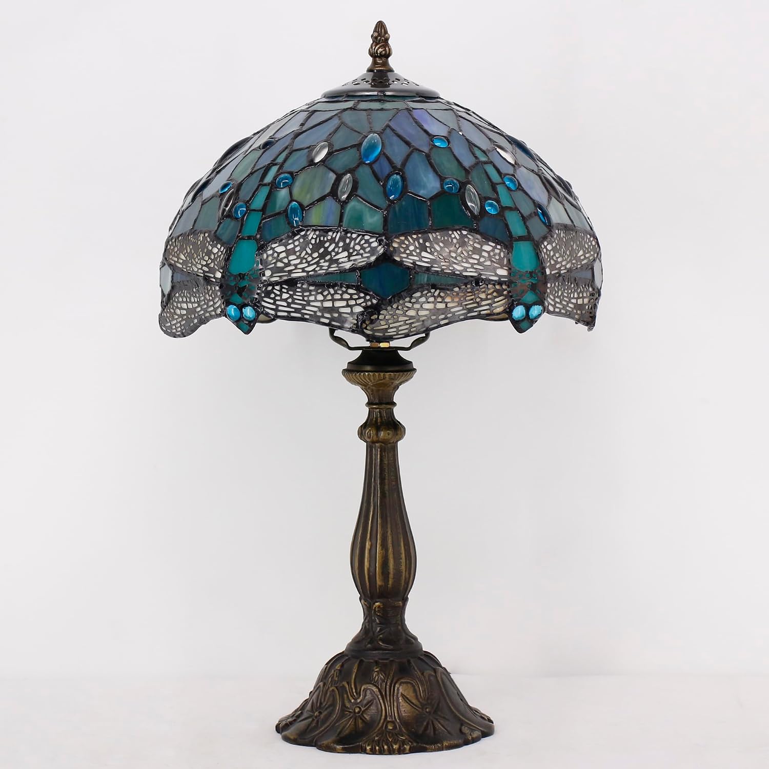 Tiffany Lamp Touch Control Table Lamp Sea Blue Stained Glass Desk Lamp 12X12X19 Inches Dragonfly Style Reading Light
