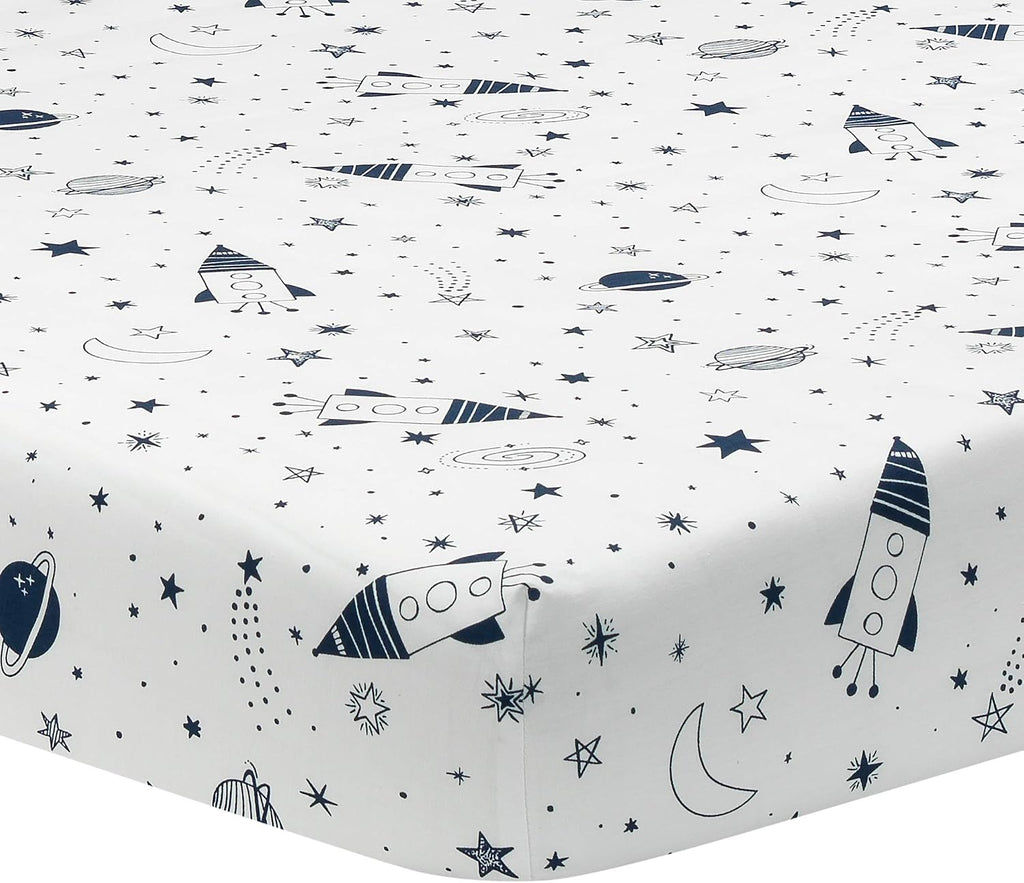 Lambs & Ivy Sky Rocket 5-Piece Blue Galaxy/Space Nursery Baby Crib Bedding Set