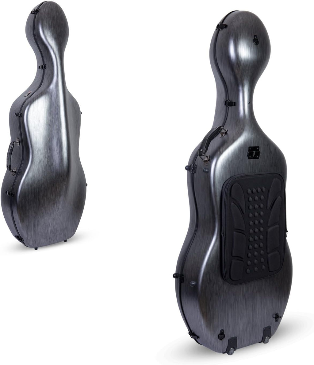 Crossrock Poly Carbon 4/4 Cello Case | Matte Black with Wheels & Music Pouch – Lightweight Hard Shell for Daily Commute & Student Orchestra