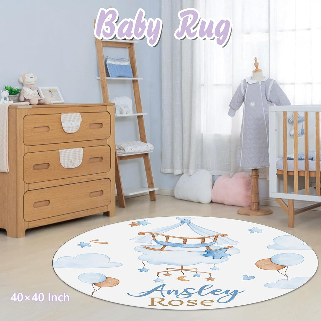 Custom Baby Crib Bedding Set, 5 PCS Personalized Name Baby Crib Sets for Girls Boys, Blue Bear Theme Nursery Bedding Sets for Infant Toddler, Double Layer Flannel Bed Set Customized Gifts