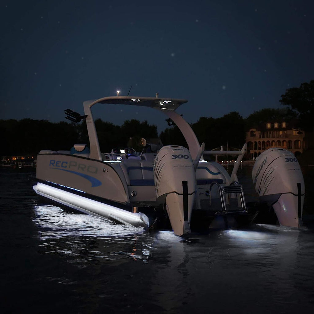 RecPro 20'-25' Pontoon Boat Under Deck LED Lights | Harness and Mounting Track Included (White)