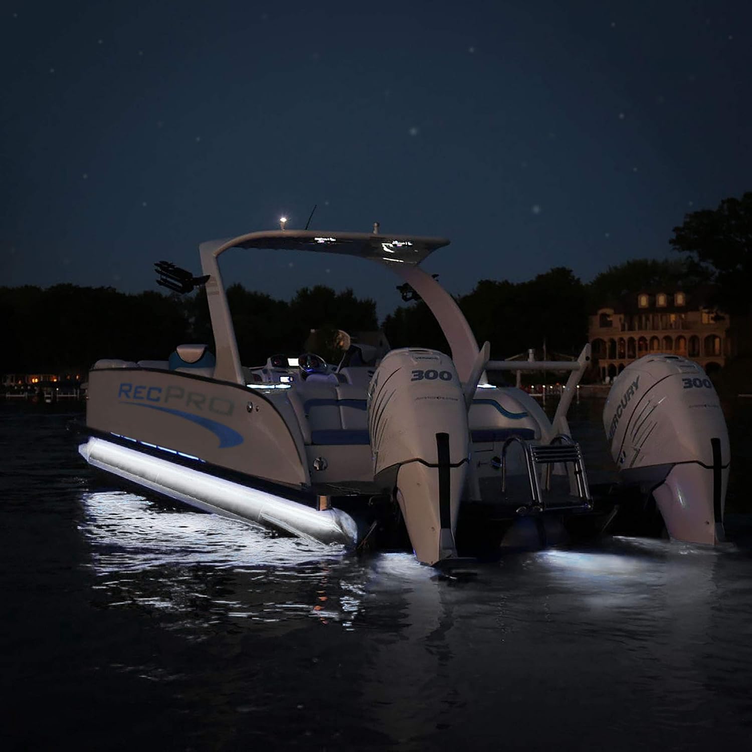RecPro 20'-25' Pontoon Boat Under Deck LED Lights | Harness and Mounting Track Included (White)