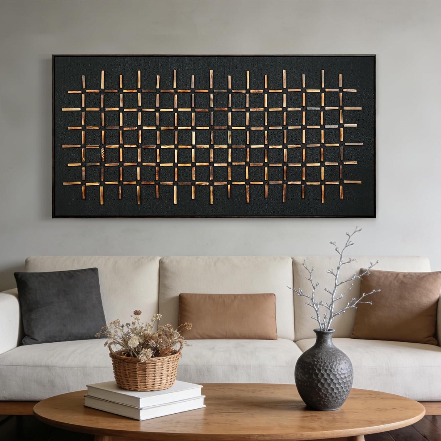 Framed Wall Art Modern Decor, Cuadros para Sala Elegantes y Modernos Dormitorios, Handmade Large Paintings, Living Room Apartment Bedroom Office Kitchen Accessories, Size 29'x58' (Black Brown)