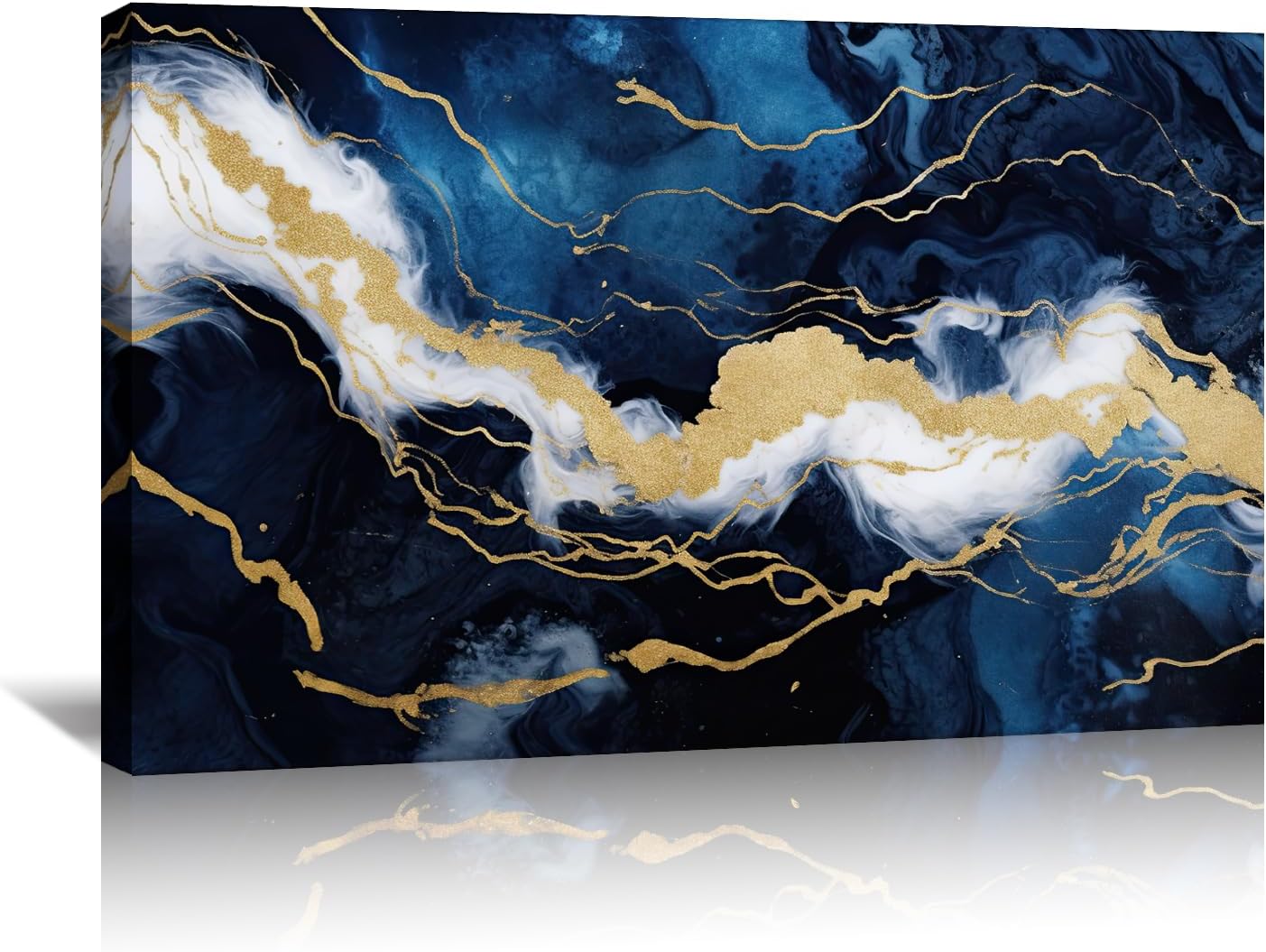 Large Abstract Wall Art Navy Blue and Gold Picture Living Room Decor Modern Marble Texture Painting Canvas Prints for Bedroom Bathroom Home Decor Framed(Abstract-3,28.00'x42.00')