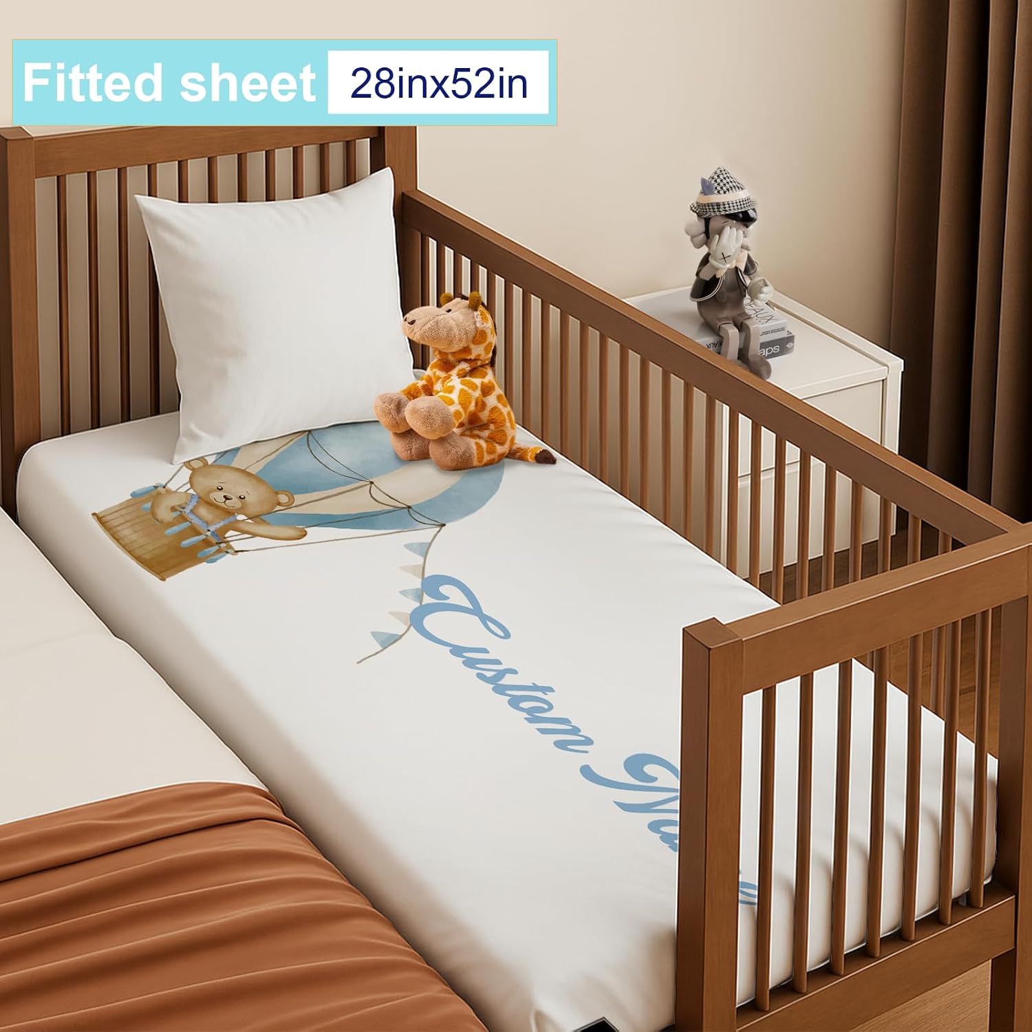 Personalized Baby Crib Bedding Set, Custom Name Nursery Bedding, Hot Air Balloon 5 Pcs Baby Bedding Set for Girl Boy, Double Layer Crib Set, Customized Gifts(Fixed Size)