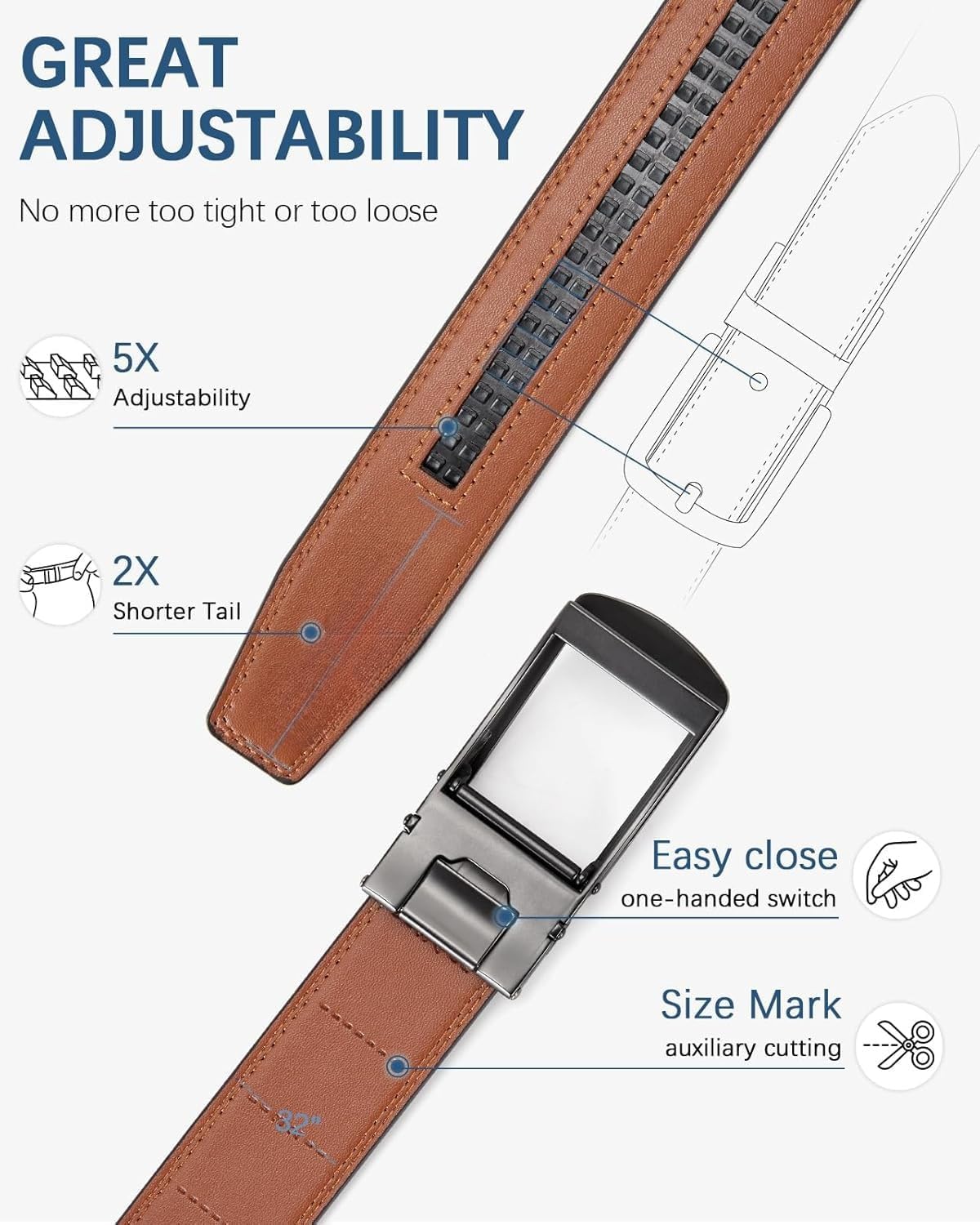 Executive Reversible Genuine Leather Belt Men 1 3/8' Golf Dress Casual Two-in-One Gift Box.