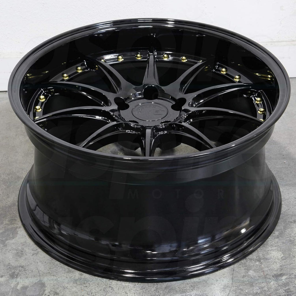 Aodhan DS-07 Custom Wheel - 18x10.5, 22 Offset, 5x114.3 Bolt Pattern, 73.1mm Hub - Gloss Black with Gold Rivets Rim
