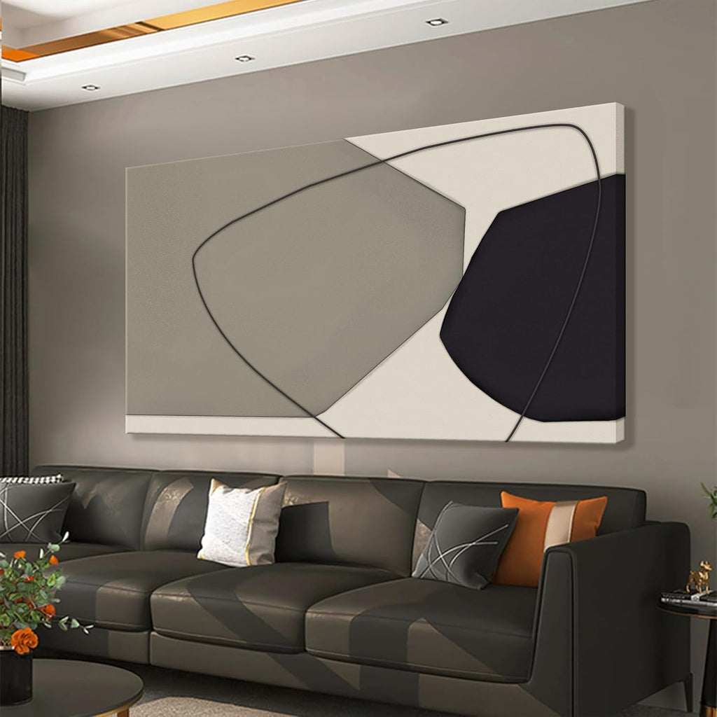 Large Abstract Wall Art Black And Grey White Wall Art Geometric Color Block Line Painting Artwork Canvas Art Wall Decor Simple Picture Artwork For Living Room Bedroom Office Home Artwork 29'X 58'