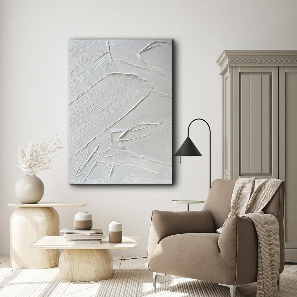 Creespi White Textured Wall Art - Hand Painted Abstract Oil Painting 28x40 inch,Contemporary Minimalist Art Painting for Wall Decor