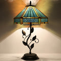 Tiffany Table Lamp Stained Glass Desk Lamp Metal Leaf Base Reading Light 12X19 Inch (Hexagon Mission Style)